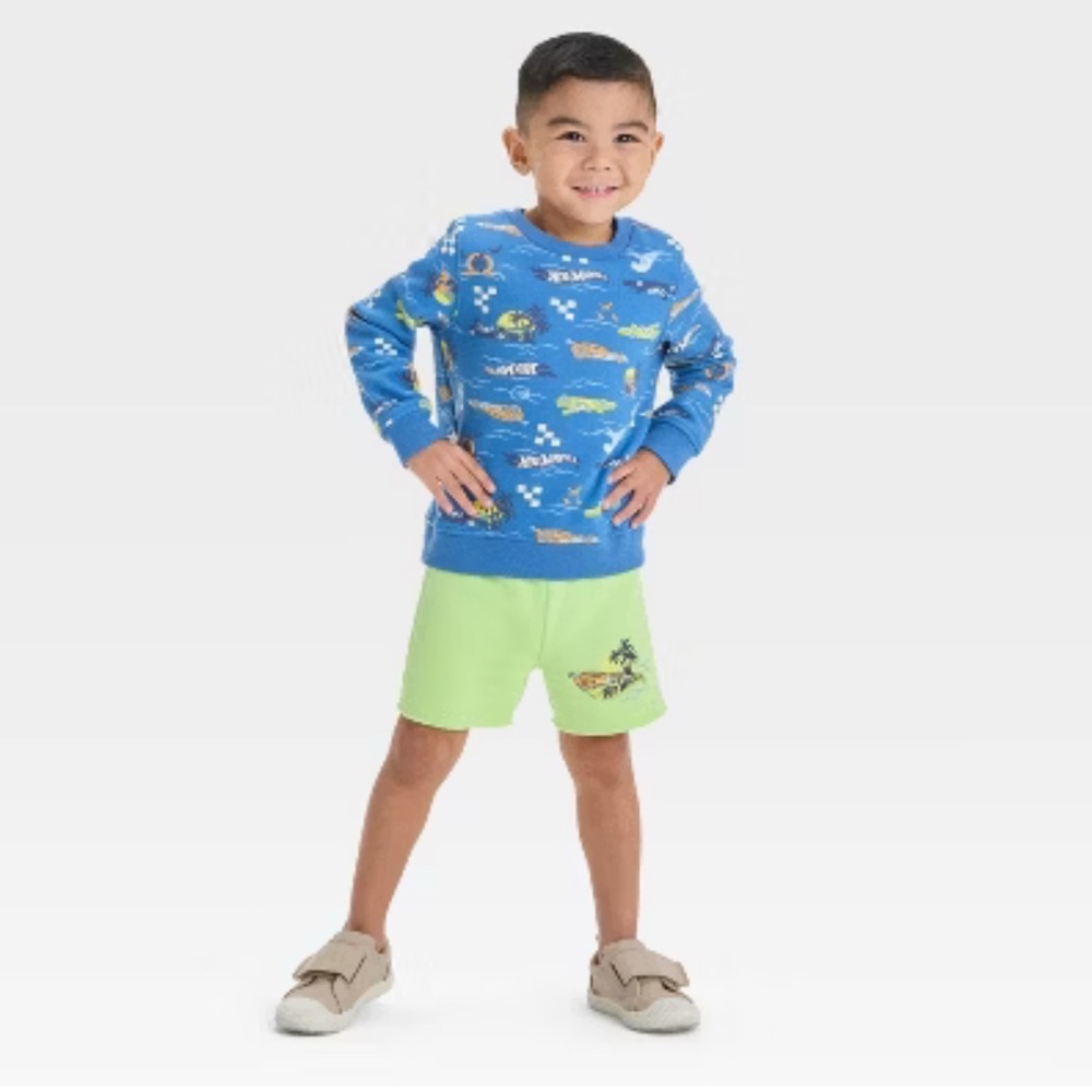 Baby Boys' 2pc Hot Wheels Fleece Pullover Top & Shorts Set - Blue 12M Soft Warm